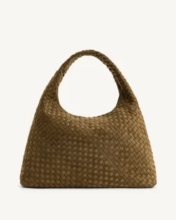Iaura Faux Suede Woven Shoulder Bag - Olive Green