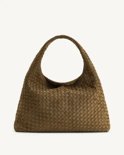 Iaura Faux Suede Woven Shoulder Bag - Olive Green