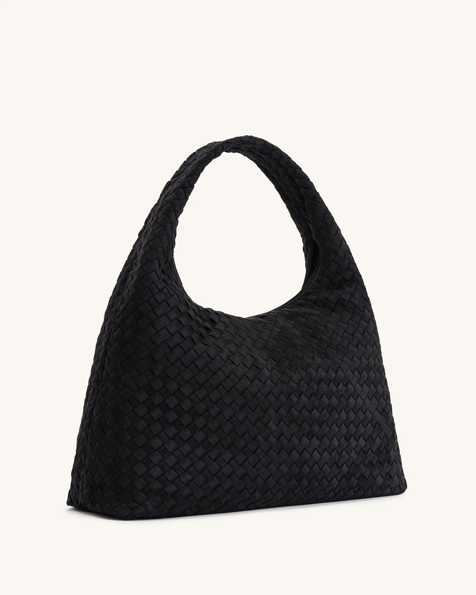 Iaura Faux Suede Woven Shoulder Bag - Black