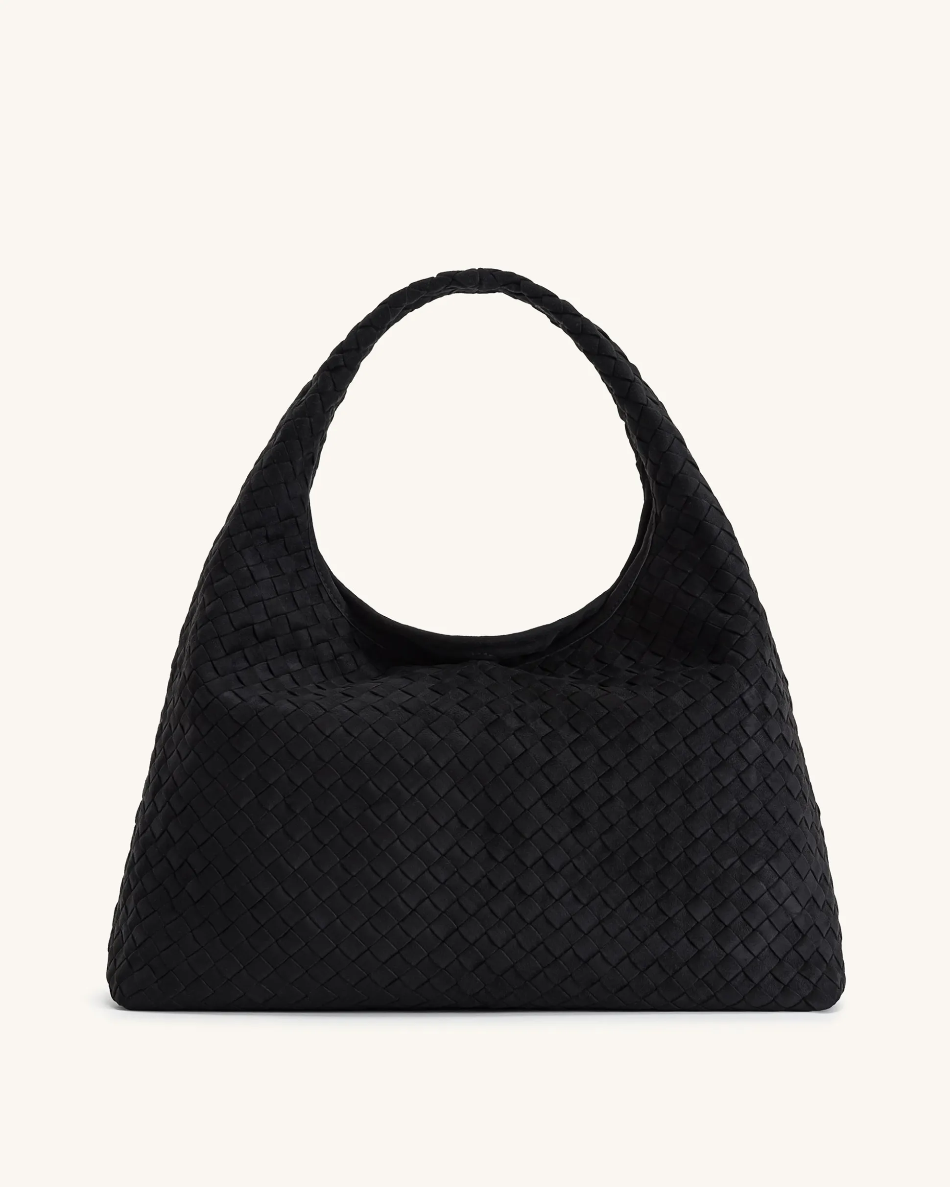 Iaura Faux Suede Woven Shoulder Bag - Black