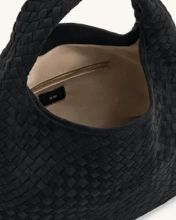 Iaura Faux Suede Woven Shoulder Bag - Black