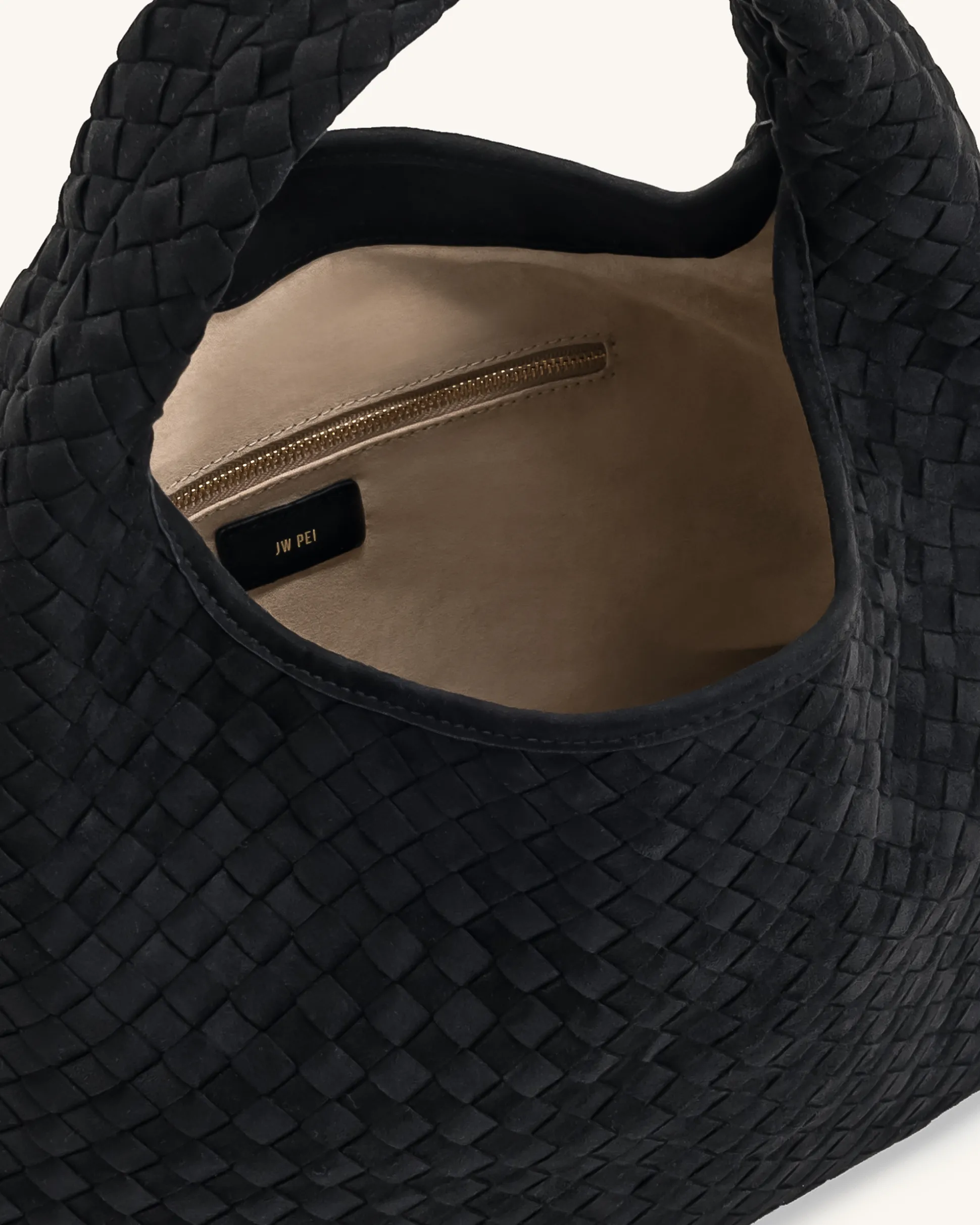 Iaura Faux Suede Woven Shoulder Bag - Black