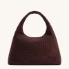 Iaura Faux Suede Woven Shoulder Bag - Dark Brown