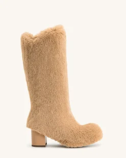 Isabella Slouchy Faux Fur Boots - Beige