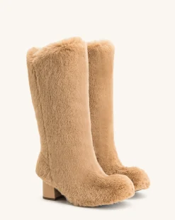 Isabella Slouchy Faux Fur Boots - Beige