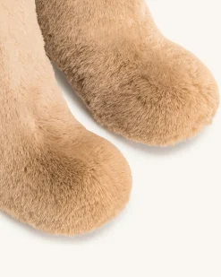 Isabella Slouchy Faux Fur Boots - Beige