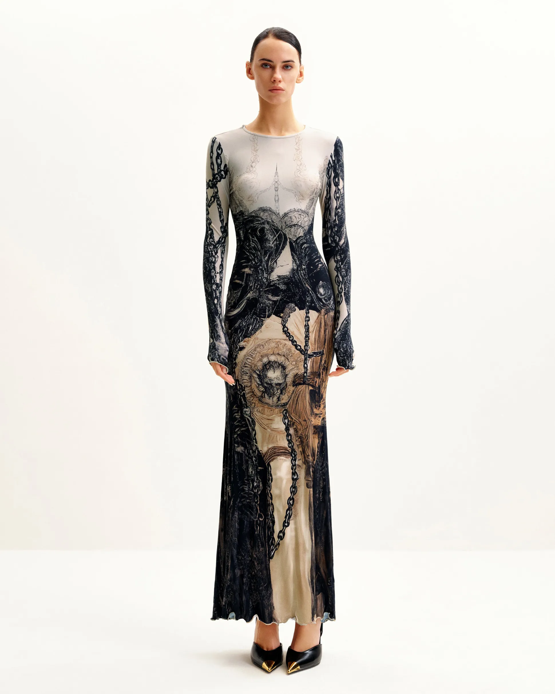 Isabella Vintage Print Dress - Brown & Black