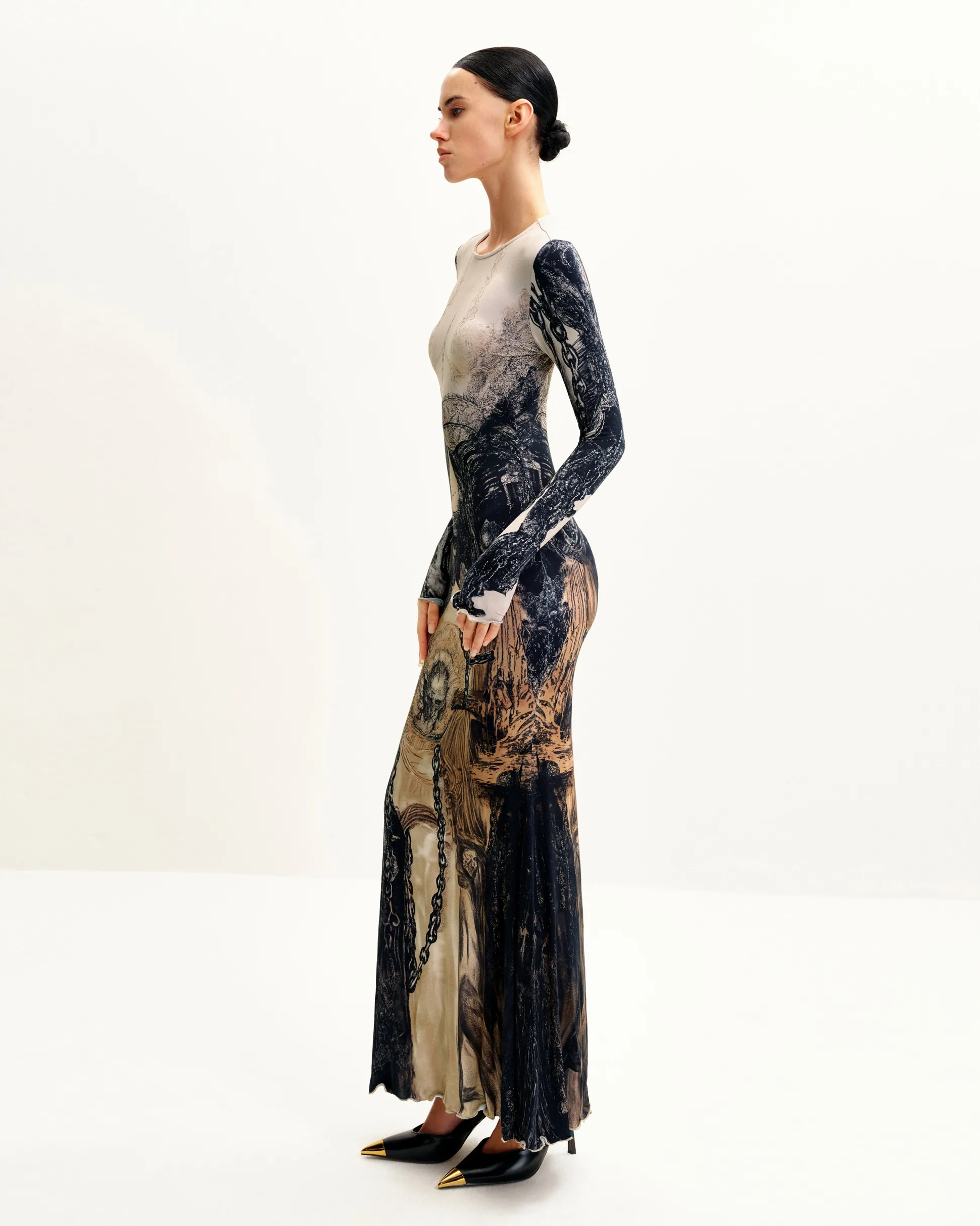 Isabella Vintage Print Dress - Brown & Black