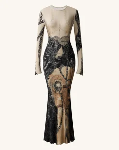 Isabella Vintage Print Dress - Brown & Black