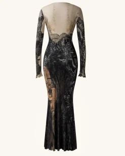 Isabella Vintage Print Dress - Brown & Black