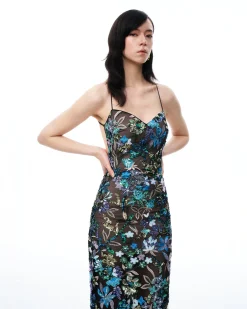 Isadora Floral Sequin Dress - Black Multi