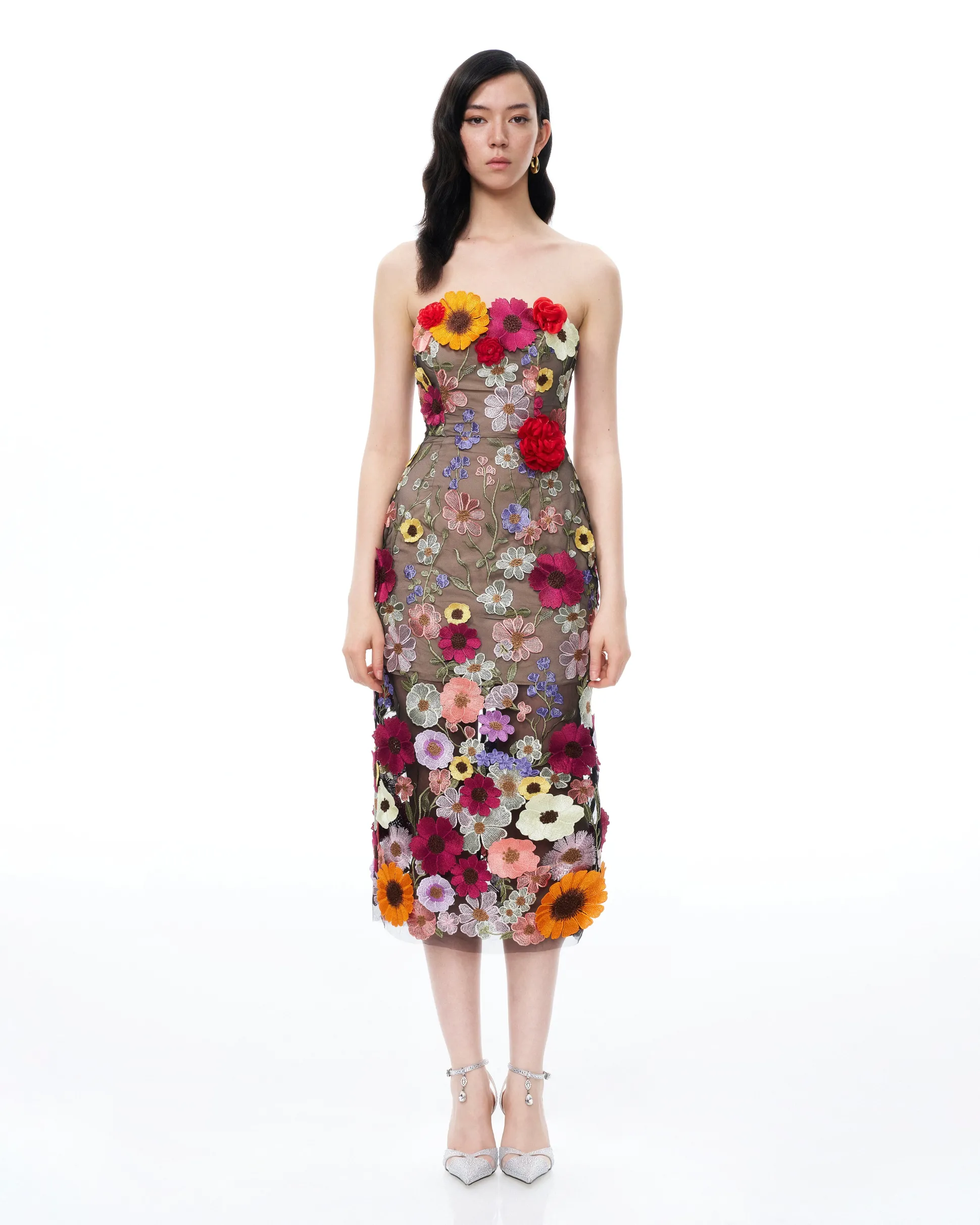 Isolde 3D Floral Embroidered Maxi Dress - Black Multi