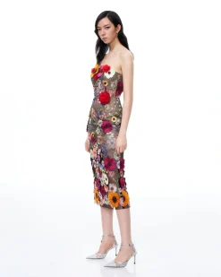 Isolde 3D Floral Embroidered Maxi Dress - Black Multi