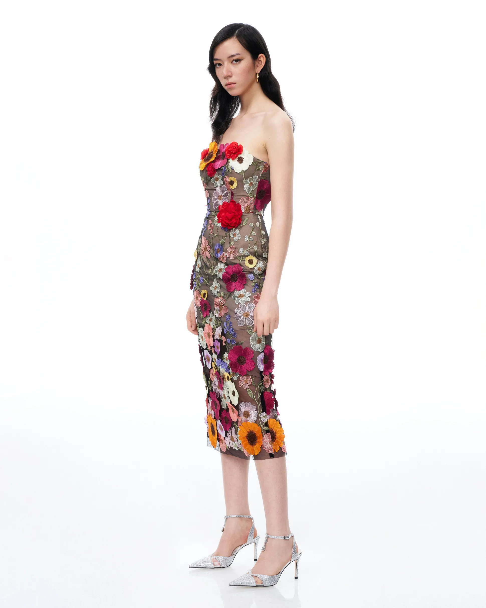 Isolde 3D Floral Embroidered Maxi Dress - Black Multi