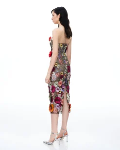 Isolde 3D Floral Embroidered Maxi Dress - Black Multi