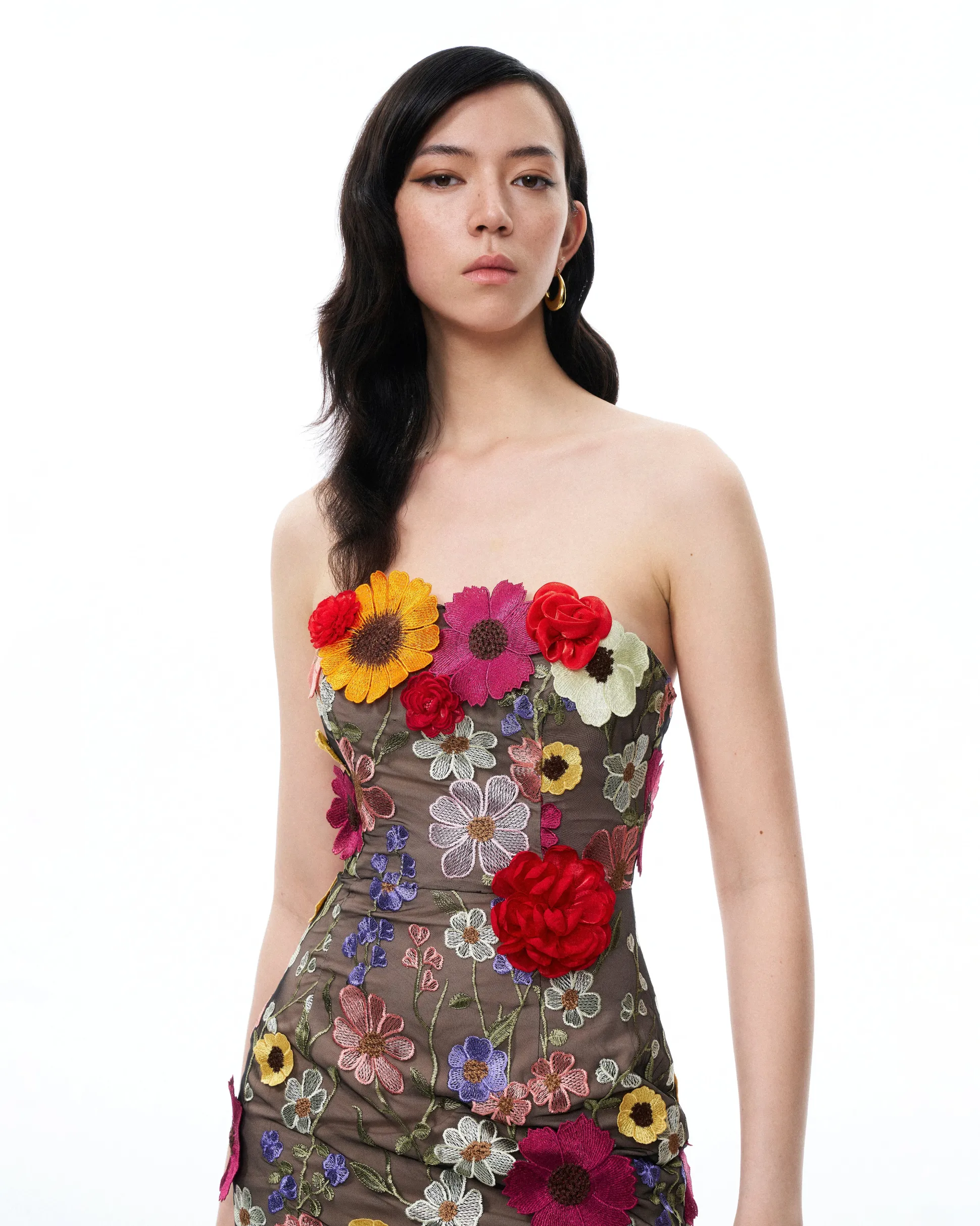 Isolde 3D Floral Embroidered Maxi Dress - Black Multi