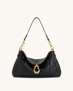 Jayla Metal Pendant Embellished Shoulder Bag - Black