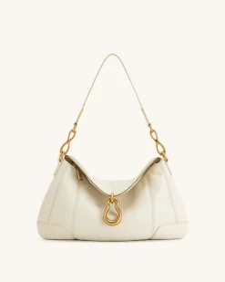 Jayla Metal Pendant Embellished Shoulder Bag - White
