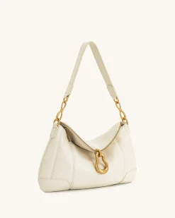Jayla Metal Pendant Embellished Shoulder Bag - White