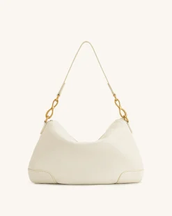 Jayla Metal Pendant Embellished Shoulder Bag - White