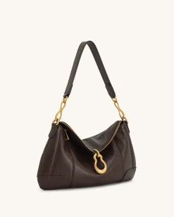 Jayla Metal Pendant Embellished Shoulder Bag - Dark Brown