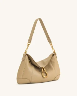 Jayla Metal Pendant Embellished Shoulder Bag - Khaki