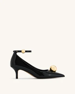 Jewel Buckle Kitten Heels Pumps-Black