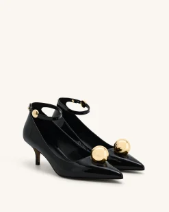 Jewel Buckle Kitten Heels Pumps-Black