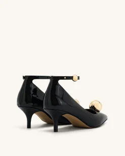 Jewel Buckle Kitten Heels Pumps-Black