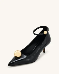 Jewel Buckle Kitten Heels Pumps-Black