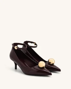 Jewel Buckle Kitten Heels Pumps - Claret Red
