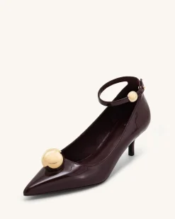 Jewel Buckle Kitten Heels Pumps - Claret Red