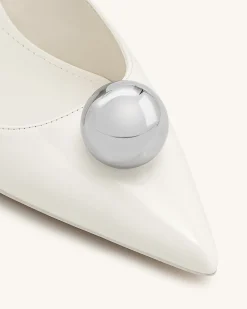 Jewel Buckle Kitten Heels Pumps - White