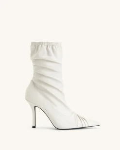 Joanne Paneled Detailing leather Ankle Boots - White