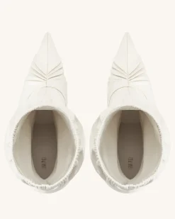 Joanne Paneled Detailing leather Ankle Boots - White