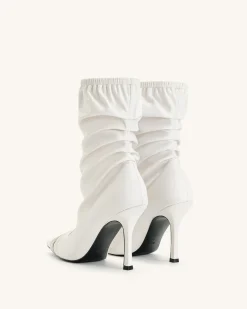 Joanne Paneled Detailing leather Ankle Boots - White