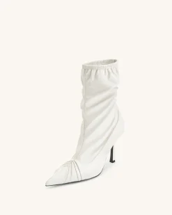 Joanne Paneled Detailing leather Ankle Boots - White