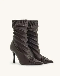Joanne Paneled Detailing leather Ankle Boots- Burgundy