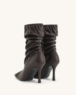 Joanne Paneled Detailing leather Ankle Boots- Burgundy