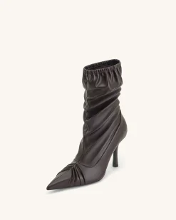 Joanne Paneled Detailing leather Ankle Boots- Burgundy