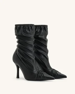 Joanne Paneled Detailing leather Ankle Boots - Black