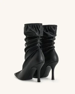 Joanne Paneled Detailing leather Ankle Boots - Black