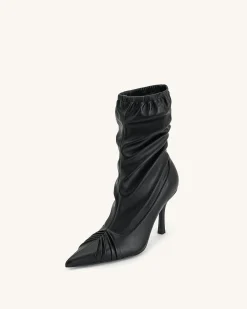 Joanne Paneled Detailing leather Ankle Boots - Black