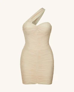 Josephine One-Shoulder Ruched Mini Dress - Nude
