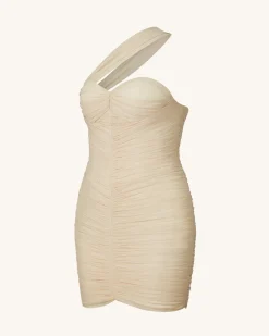 Josephine One-Shoulder Ruched Mini Dress - Nude