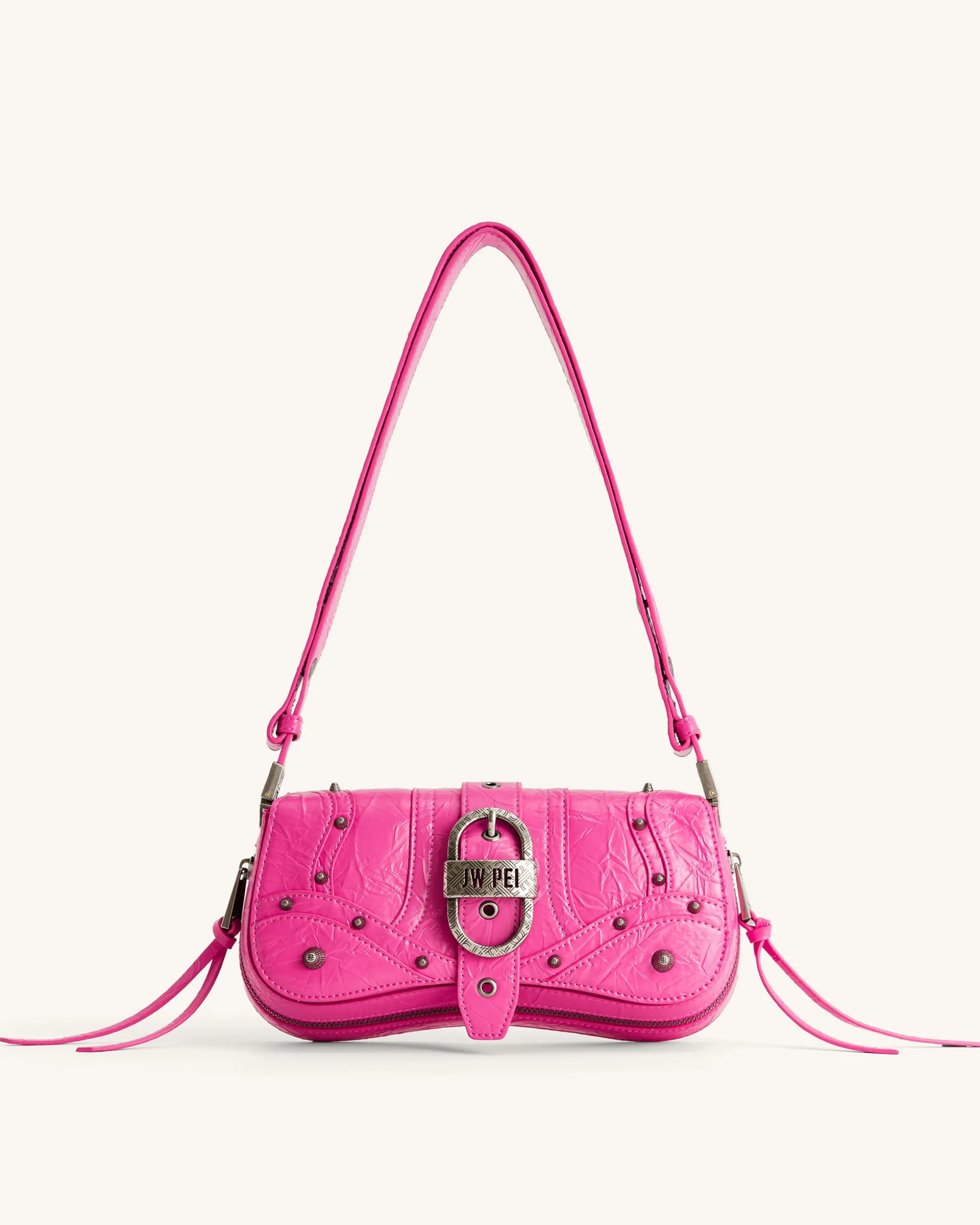 Joy Crushed Shoulder Bag - Bright Pink