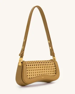 Joy Faux Bamboo Woven Shoulder Bag - Brown