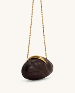 Kaya Irregular Oval Clutch - Dark Brown