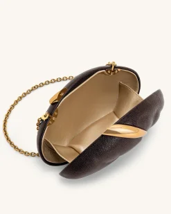 Kaya Irregular Oval Clutch - Dark Brown