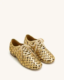 Kayla Weave Strap Flat Shoes - Gold